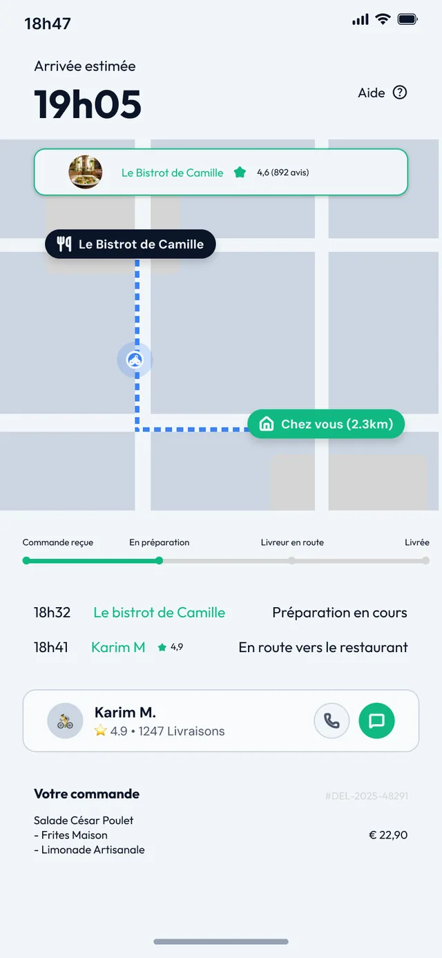Food delivery app — real-time order tracking